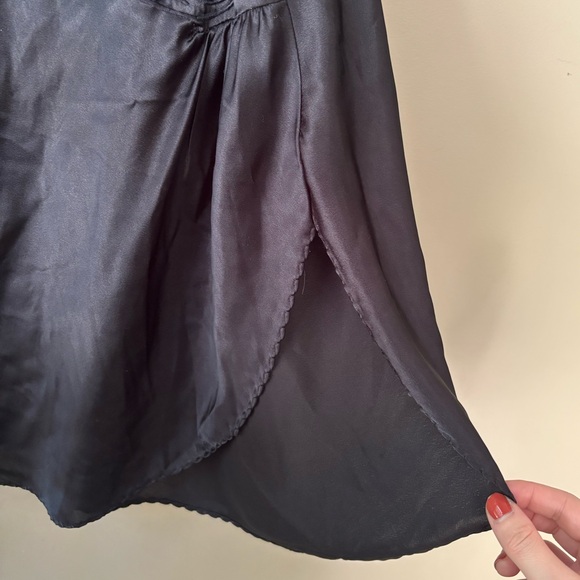 Vintage Natori Black Satin Floral Mesh Detail Side Slit Slip Dress S - Picture 3 of 7